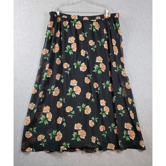 Old Navy Black Floral Chiffon Elastic Waist Pull On Maxi Skirt Women's Plus 2X - Picture 1 of 12